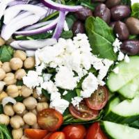 Mediterranean Salad · Baby kale, chickpeas, red onion, cucumber, kalamata olives, roasted red pepper, feta cheese....