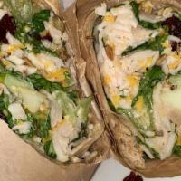 Thanksgiving Wrap · Oven roasted turkey, romaine lettuce, cheddar cheese, toasted pumpkin seeds, diced granny sm...