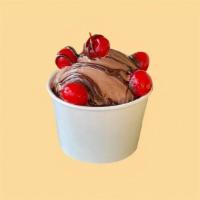 Dark Forest · Chocolate ice cream with chocolate sauce and cherry.