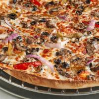 Veg Out · mushroom, red onion, black olive, mixed bell pepper, mozzarella