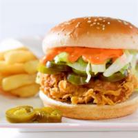 Crispy Jalapeño Chicken Burger · Golden-crispy chicken fillet, slices of jalapeño, customer's choice of cheese, mayo, lettuce...
