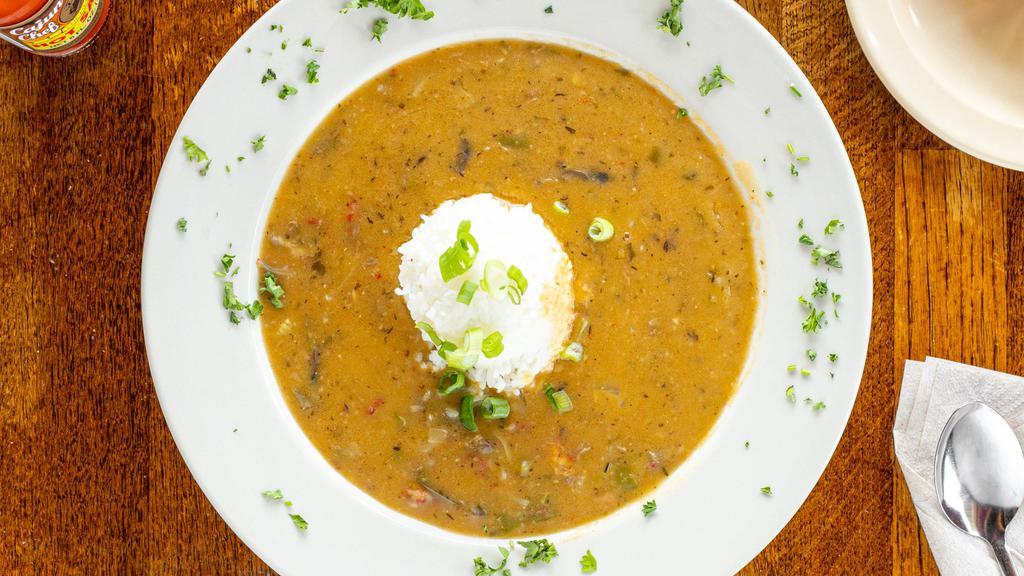 Crawfish Etouffee (Large) · A thick crawfish stew, made with celery, bell pepper, onions, mushrooms.