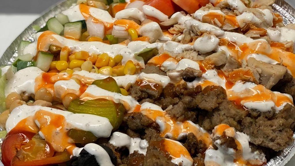 Regular Rice Platter · Grilled chicken, lamb, falafel or mixed.. Served with your choice of Fresh Salad, Rice and our Signature White Sauce & Hot Sauce