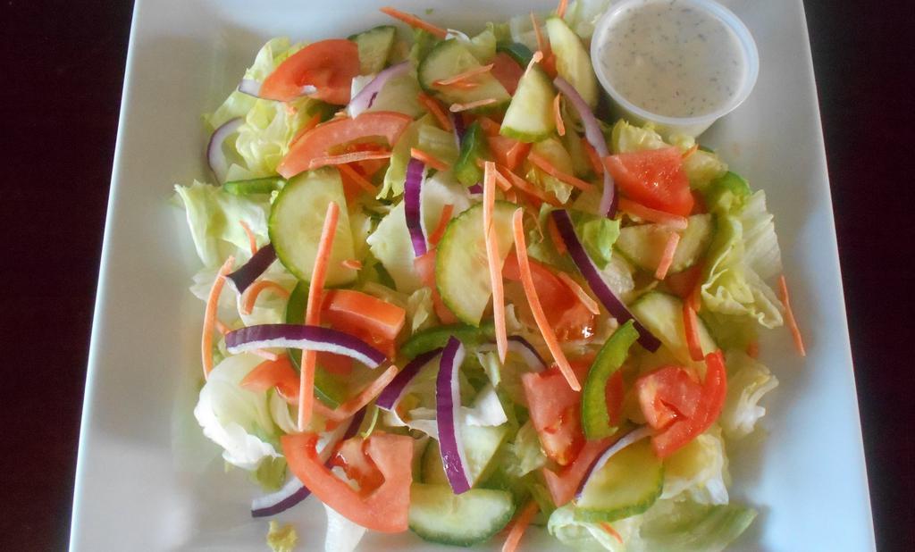 Garden Salad · Lettuce, tomato, onions, carrots, cucumbers