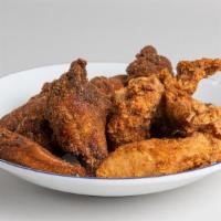 10 Wings Or Tenders With 1 Dipping Sauce · marinated in our signature sweet and spicy dry rub for 24 hours, smoked over hickory wood th...