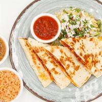 Quesadilla · Cheese quesadilla with choice of protein. Served with lettuce, cheese, sour cream and pico d...