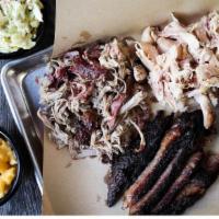 Ribs + Smoked Meat · 4 Ribs, Choose one: Pulled Pork, Pulled Chicken, Memphis 1/4 Chicken, Smoked Turkey Breast, ...