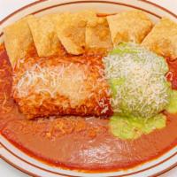 Burrito Mojado · Favorite. Choice of meat burrito served with rice, beans, onions or cilantro, and hot sauce....