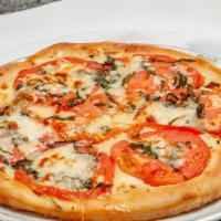 Sm Tomato & Basil Pizza · Mozzarella, tomato, fresh basil, parmesan cheese, olive oil & garlic