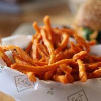 Sweet Potato Fries · paired with our delicious Espresso BBQ sauce and ketchup