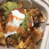 Keto Bowl · Chorizo and egg patty, mozzarella bell pepper egg patty, chopped up and topped with fresh av...