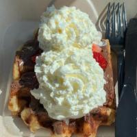 The Classic Waffle (Sweet) · Dough-based, peart sugar glazed, authentic belgian liege. Waffle topped with nutella, fresh ...