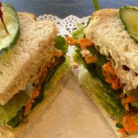 Vegetables And Hummus Sandwich · Fresh vegetables: Spinach, Lettuce, Tomato, Carrots, Cucumber  and Onion (Optional ) with Pr...