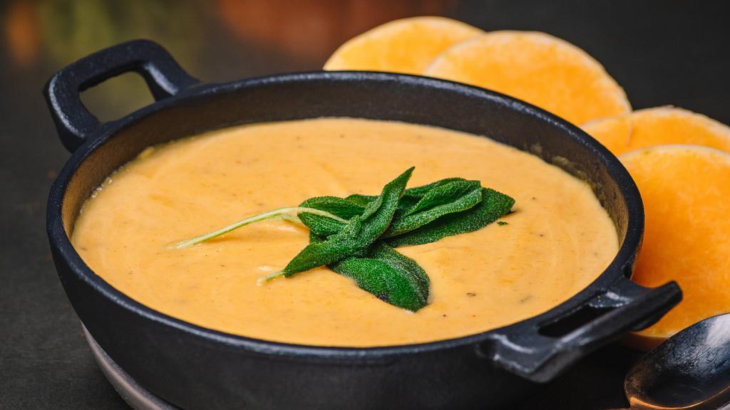 Butternut Apple Soup · Creamy Roasted Butternut Squash, Apple & Sage. Try it with our Fall of Rome Pierogi for an Amazing Combination of Fall Flavors