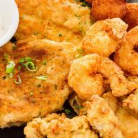 Fried Shrimp And Fish Plate · Three crispy, fried shrimp and two pieces of fried fish served with your choice of french fr...