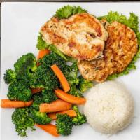 Grilled Chicken And Veggies · Grilled chicken served with seasonal veggies, and choice of rice or fries.