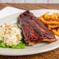 1/2 Rack Bbq Ribs · Slow roasted with our signature rub, BBQ sauce, coleslaw, hand cut fries
