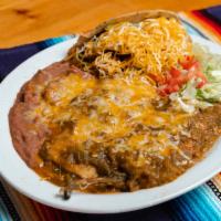 #3. Enchilada, Relleno & Ground Beef Taco Combo Plate · Served with beans and rice.