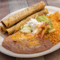 Flautas · Served with your choice of 3 shredded beef or chicken flautas. Served with guacamole, sour c...