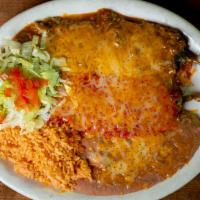 Chile Relleno Plate · 2 Freshly prepared rellenos, smothered in red or green chile, served with beans & rice.