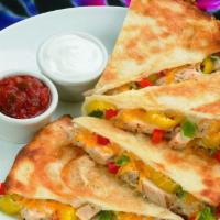 Wick-A-Dilla · Flour tortilla with jack and colby cheese and your 3 favorite pizza toppings. Includes salsa...