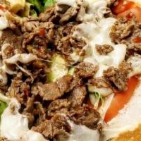 Cheese Steak Sub · Steak, lettuce, tomatoes, mayo, mushrooms, green peppers, onions, red relish hot peppers & p...
