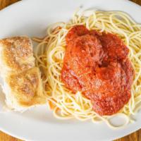 Spaghetti & Meatballs · Two delicious meatballs with our homemade tomato sauce served over spaghetti.