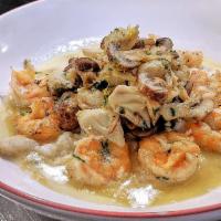 Shrimp & Crab Risotto · Shrimp and crab served over creamy parmesan risotto with roasted wild mushrooms and lemon he...