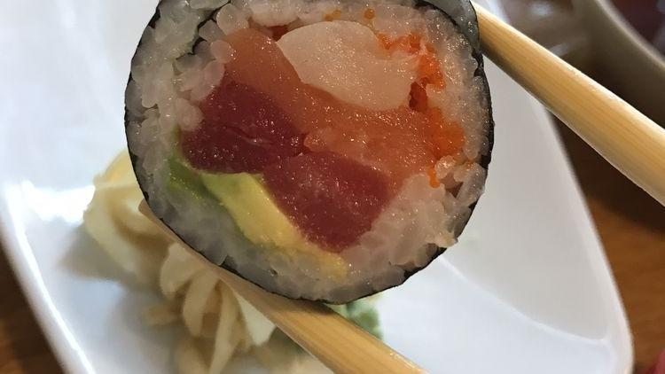 Triple Roll · Tuna, yellowtail, salmon, avocado and tobiko.