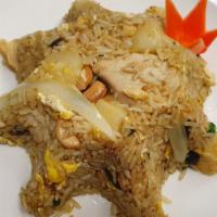 Pineapple Fried Rice · Fried rice with chicken and shrimp, cashew and pineapple.