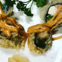 Blaze Roll · Spicy tuna, cream cheese, avocado, then roll is deep-fried in tempura batter finished with a...