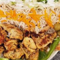 Chicken Gyro Platter · Served with Rice , Salad and Bread