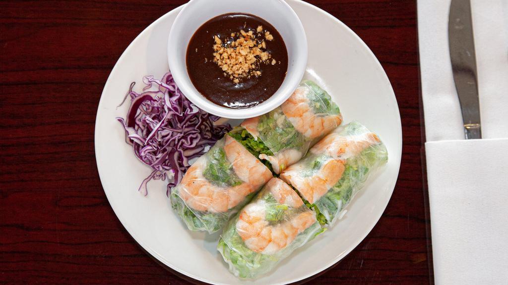 Fresh Summer Roll (W/ Shrimp & Roasted Pork) · Fresh shrimp and roasted pork summer rolls (with vermicelli noodles, romaine lettuce). Comes with two rolls and served with peanut sauce.
