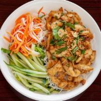 Noodles W/ Grilled Chicken · Grilled chicken with vermicelli noodles. Served with lettuce, cucumber, pickled carrots & ra...