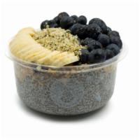 Oh Mega- Chia Bowl* · Chia pudding topped with blueberry flax granola, banana, blueberry, hemp seeds, and agave.