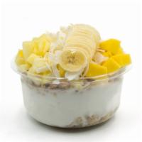Coco Craze- Coconut Bowl* · Coconut blend topped with blueberry flax granola, banana, mango, pineapple, coconut flakes, ...