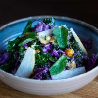 Ds Kale And Asian Pear Salad · hazelnut, cabbage, dashi, mint. **celiac, gluten, dairy, fish, garlic, msg, peanut, sesame, ...