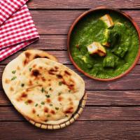 Spinach Cottage Cheese & Naan Bread · A flavourful yet spicy spinach curry with fresh chunks of cottage cheese, served with Naan B...