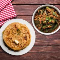 Okra Masala & Paratha · A healthy dish made of okra, spices, onions & tomatoes stir fried and served with hot parath...