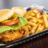 Fried Chicken Sandwich · Served with lettuce, tomato, and one side