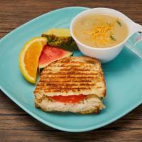 Half Sandwich And Cup Of Soup · A perfect match for a quick or light lunch! Your choice of a half panini and a 8oz cup of so...