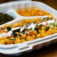 Veggie Platter · Spinach, okra, or chickpeas served over your choice of rice, salad, or half of each, as well...