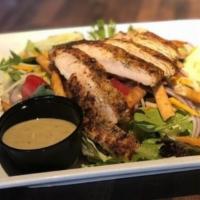 Chicken Salad · Grilled, Blackened, or Fried Chicken, Mixed Greens, Tomatoes,. Cucumbers, Cheddar Jack Chees...
