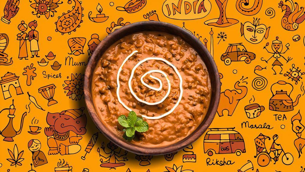 Daal Black Knight · Black lentils slow cooked till tender and tempered with Indian spices and finished with fresh cream served with rice