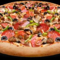 House Pizza · Onions, black olives, green peppers, mushrooms, banana peppers, pepperoni, sausage, beef, ex...