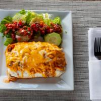 Burritos · Fresh, soft, flour tortilla rolled with your preference of meat or vegetables). Served with ...