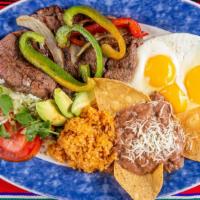 Carne Asada And Eggs* · Grilled marinated steak with eggs any style, guacamole and pico de gallo.