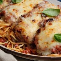 Chicken Parmigiana · With spaghetti or ziti.