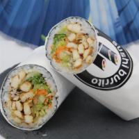 Hawaii Burrito · Hawaiian grilled chicken, lettuce, cucumber, red cabbage, onion, bell pepper, sweet corn, ca...