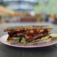 Blta Sandwich Lunch · Chipotle bacon, avocado spread, lettuce, tomato, chipotle aioli, toasted seeded bread.